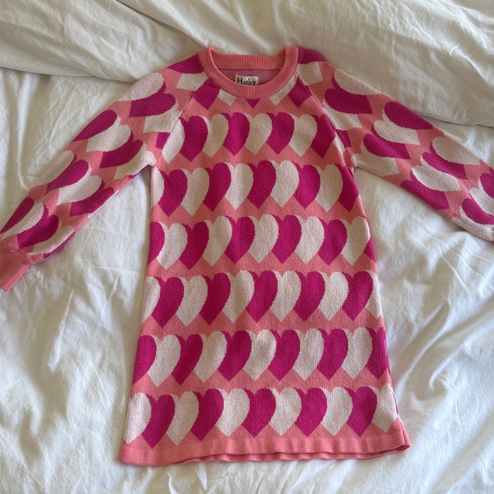 Hatley Pink Heart Pattern Knit Dress for Kids, Size 5